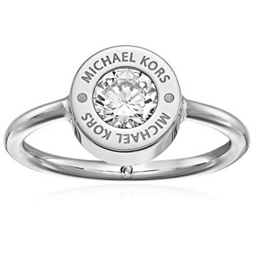 New Michael Kors Silver Logo Crystal Ring